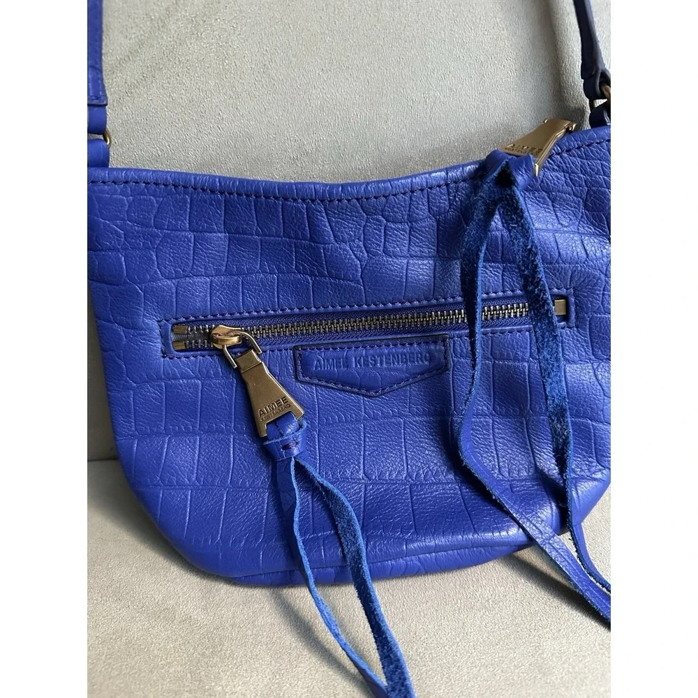 Aimee Kestenberg Leather Dark Blue Lacquered Croc/Snake Embossed Cross Body Bag